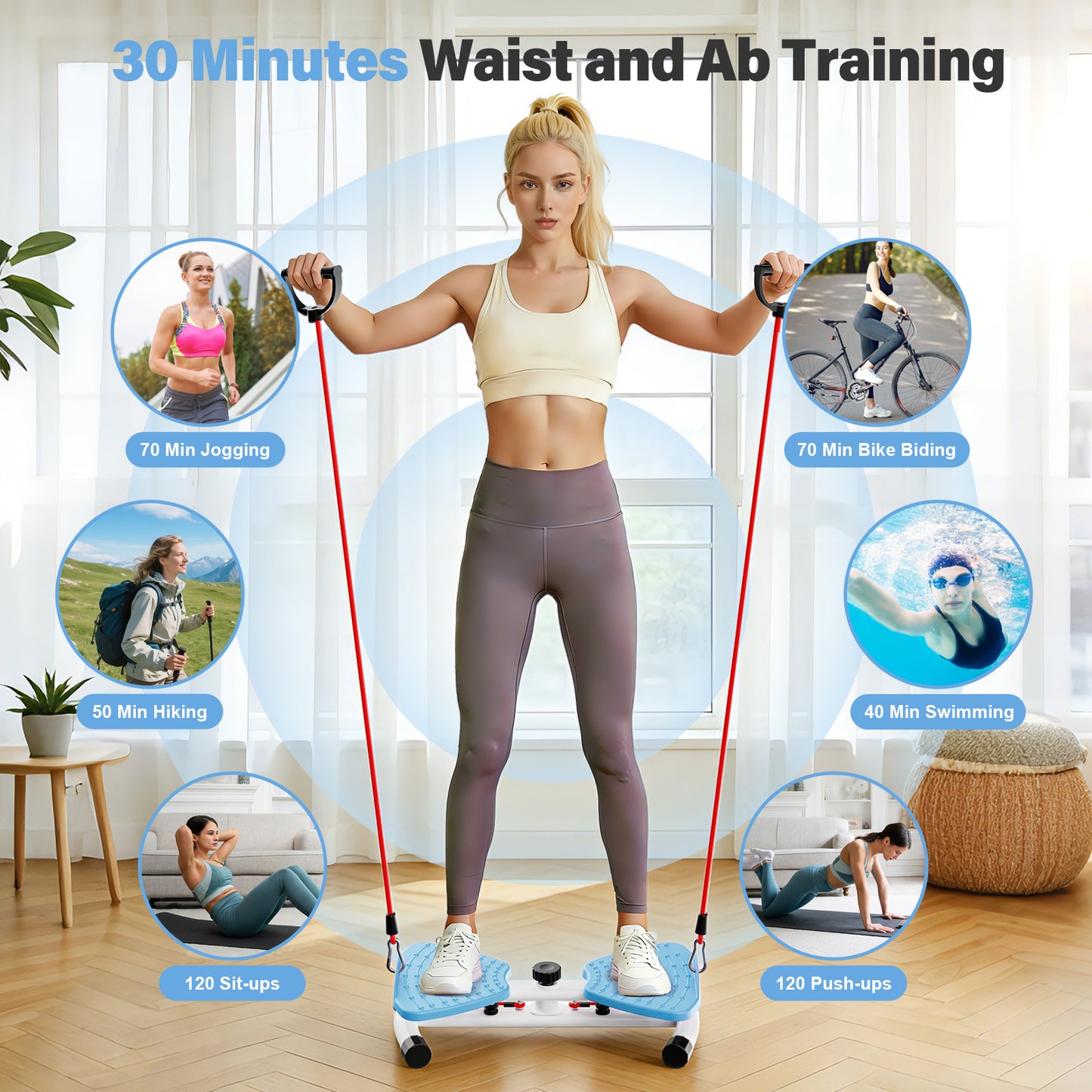Slim Waist Twister, Silent Ab Toner Machine, Core Workout Board for Women, Home Gym Equipment for Hourglass Figure & Love Handle Reduction, Blue