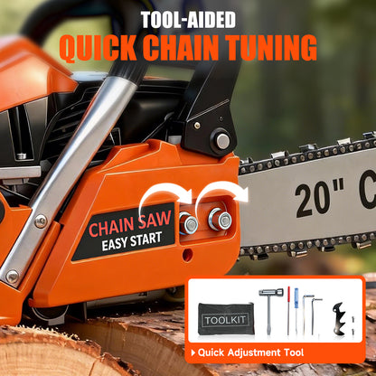 BAOKALER Cordless Gas Chainsaw 20-Inch 62CC, 2-Stroke Engine for Wood Cutting, EPA Certified with 2 Chains, Orange