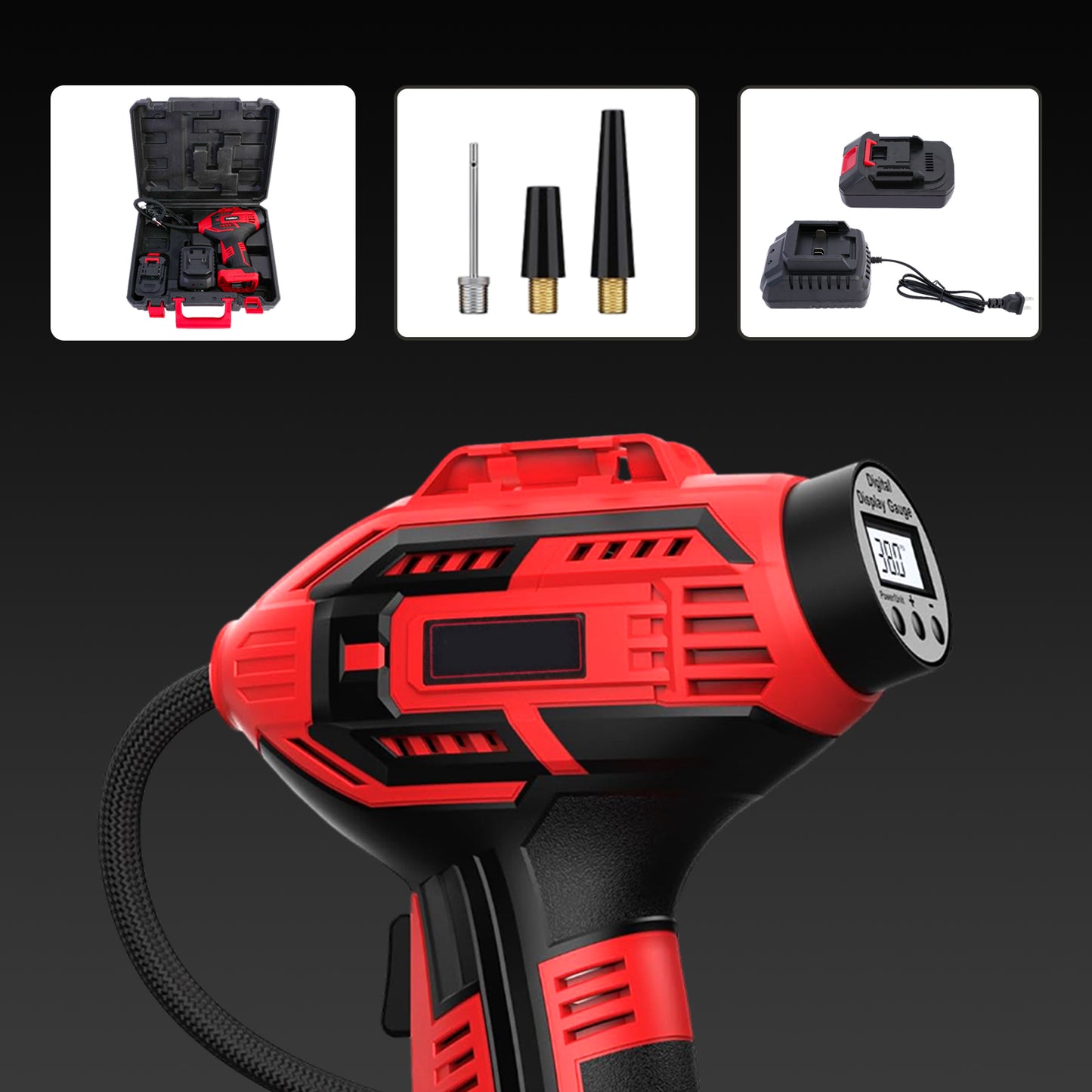 CATGOOD Cordless Tire Inflator, Handheld Air Compressor w/Digital Pressure Gauge, 150 Psi Air Pump for Car, Motorcycle, Bicycle, Balls, Red