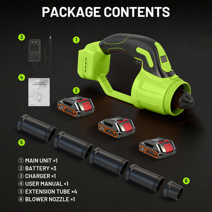 BAOKALER 21V Cordless Leaf Blower 580CFM/180MPH with 3 Batteries, 5-Section Telescoping Tube & Fast Charger Included, Variable Speed, for Yard & Driveway Cleaning, Green