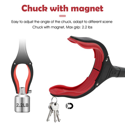 2Pcs 32'' Grabber Reacher Tool, Foldable Grabber Reaching Tool, Lightweight Trash Picker Upper Tool for Elderly with Anti-Slip Rotating Rubber Gripper,Red