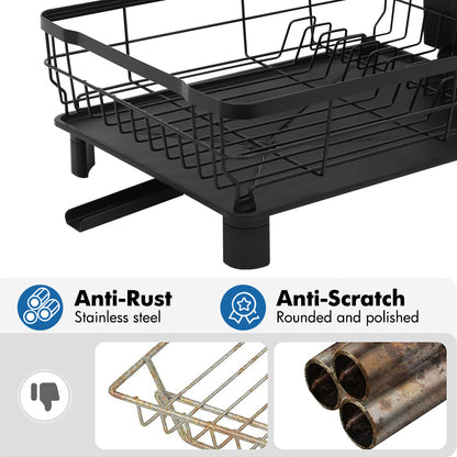 Dish Rack Dish Drainers for Kitchen Counter, 16.9''L x 13''W x 5.9''H Dish Rack with Drain , Dish Drying Rack Drain with Utensil Holder, Cup Holder, Kitchen Dishes Storage and Organizers