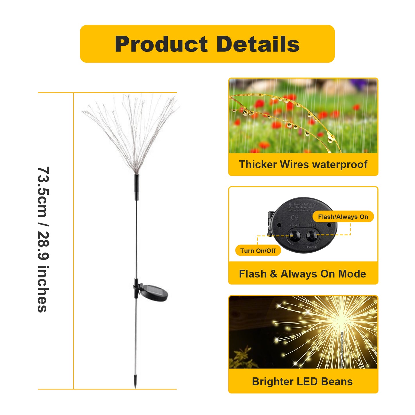 RICAN Solar Garden Lights Outdoor Decorative, 2 Pack Firework Garden Stake Lights Solar Powered, DIY Bendable Copper Wire Waterproof for Garden, Yard, Patio, Flower Bed, Chiristmas Decor