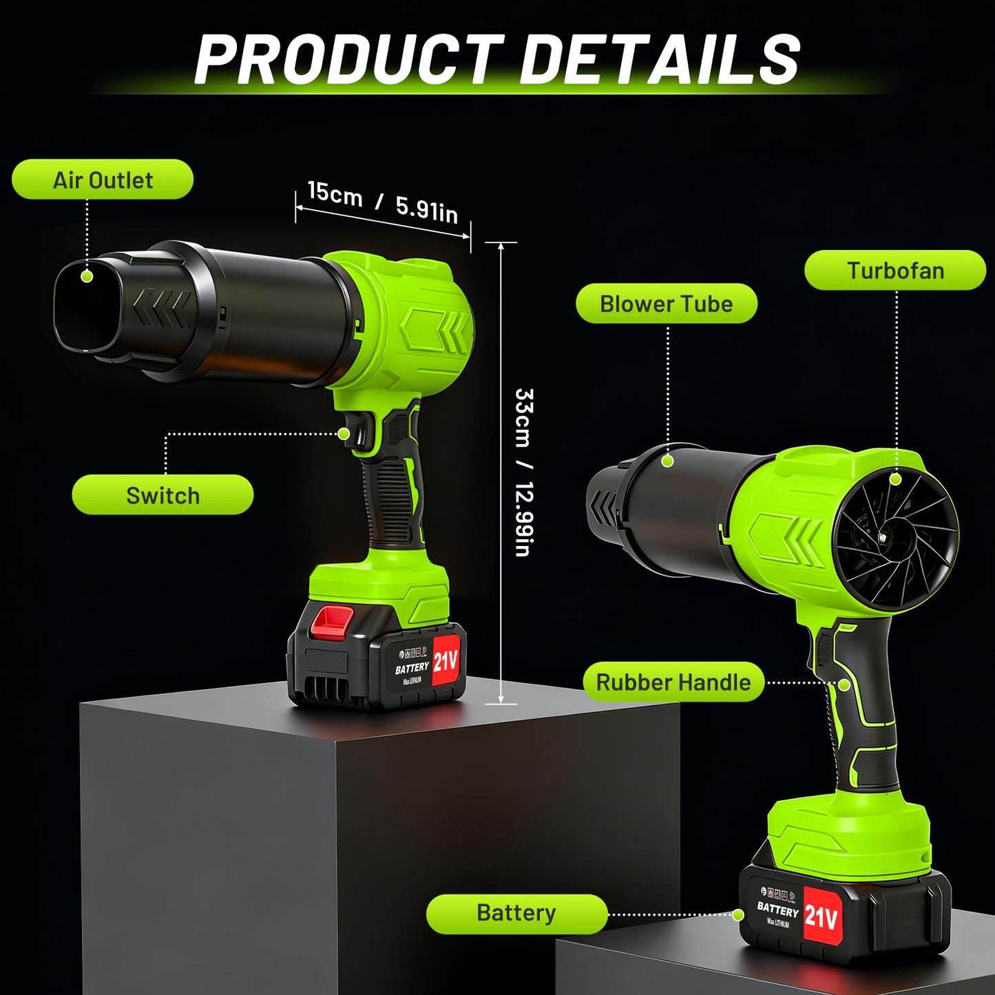 Cordless Leaf Blower, 950000 RPM Electric Leaf Blower with 2 X 4.0Ah Batteries & Charger, 110MPH Lightweight Handheld Blower for Patio Cleaning Blowing Leaves & Dust, Green
