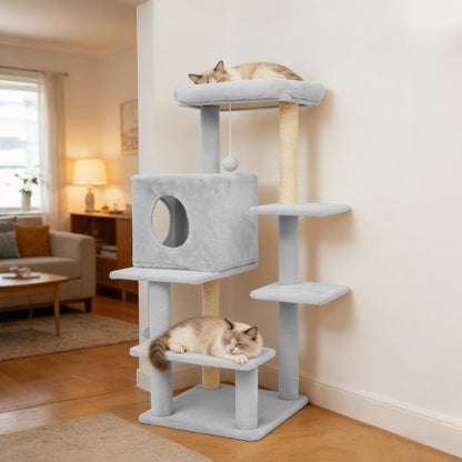 Sturdy Cat Tree: 40-Inch Indoor Cat Tower with Steps for Easy Climbing, Hiding Caves, Scratching Posts & Toys, Perfect for Big Cats