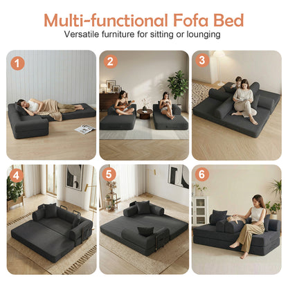 CATGOOD Sectional Couch for Living Room, Convertible Sofa Bed with Soft Corduroy, 78 Inch Modular Futon Couch Free Assembly, Gray