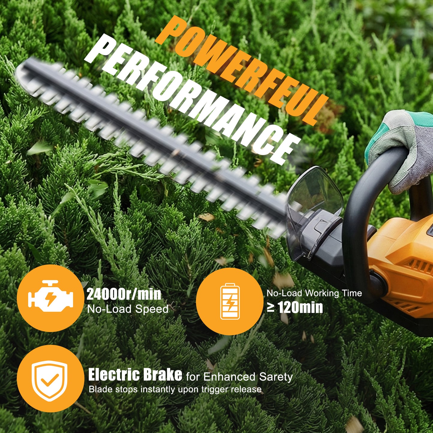 22" Cordless Hedge Trimmer with 180～ Rotatable Head, 21V Electric Bush Trimmer with 2 x 4000mAh Batteries, 1000W 24000r/min Motor, 67Mn Steel Blade for Garden Yard, Yellow