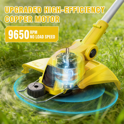 CATGOOD 21V Weed Eater Cordless, 4AH Electric Weed Wacker with 10 Pcs Lines, 3-in-1 Lawn Edger with Auto Line Feed, Foldable String Trimmer with Fast Charger, Yellow