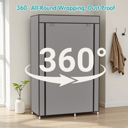 BAOKALER Portable Closet Clothes Garment Rack, Wardrobe Organizer with 6 Shelves & 1 Hanging Rod, 4 Side Pockets for Bedroom, Living Room, Cloakroom, Dorm, Apartment, Gray