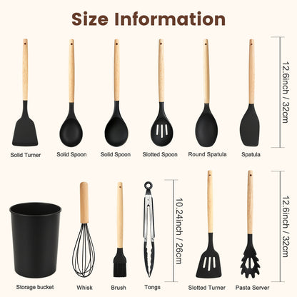 Silicone Cooking Utensils Set, Kitchen Utensils Set 38 Pcs for Cooking, Nonstick Kitchen Utensils Cookware Set Spatula Set, Black