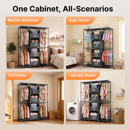 Portable Closet, Wardrobe Closet for Hanging Clothes with 4 Storage Drawers, Freestanding Closet Organizers and Storage for Bedroom, Black