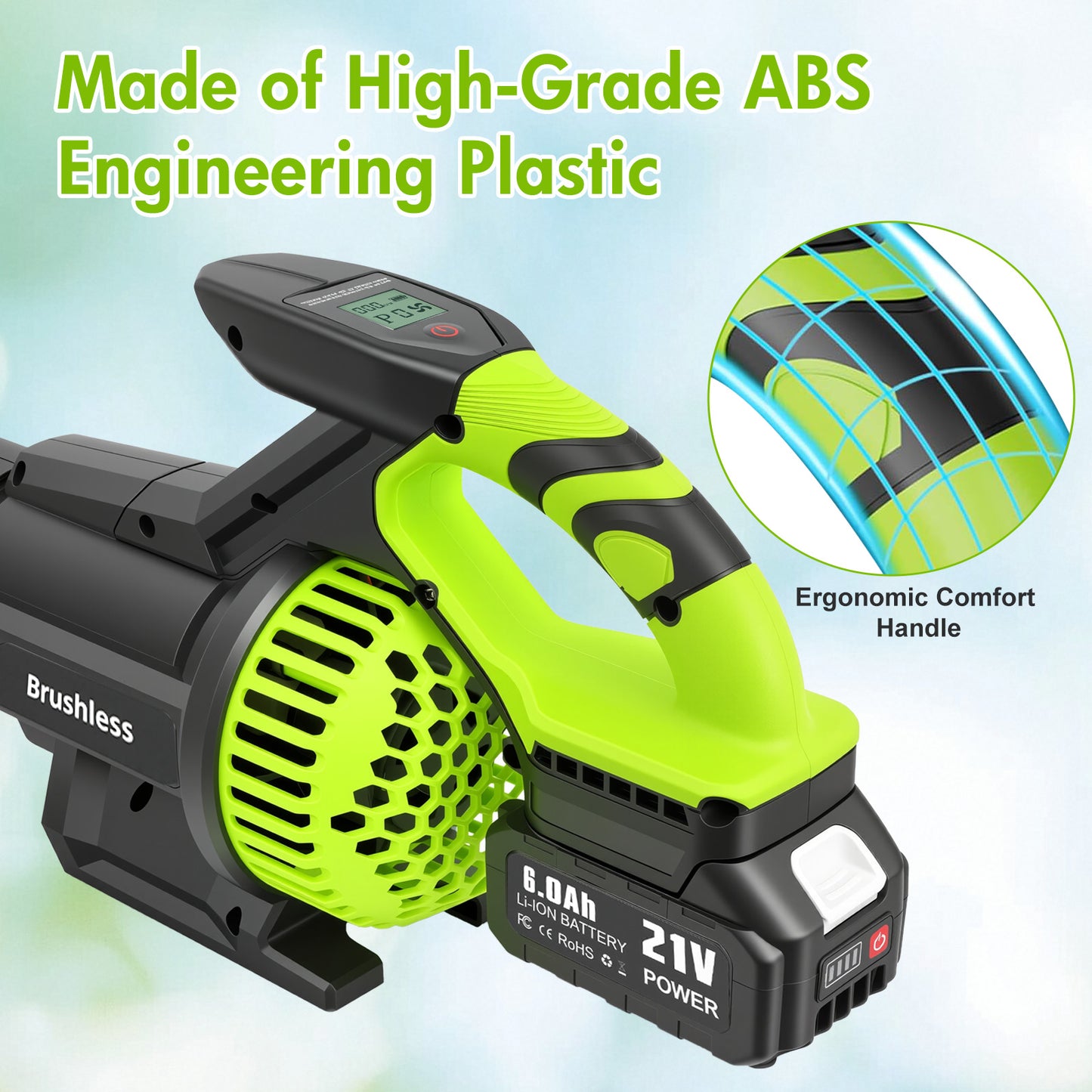 BAOKALER Brushless Leaf Blower Cordless with 6 Ah Battery, 4 Speed Modes Up to 700CFM, Leaf Blower with Detachable Tube and Digital Display