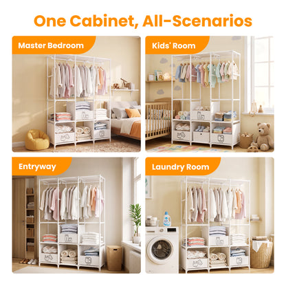 Portable Closet, Non-Woven Fabric Portable Closet Organizers and Storage, Clothes Storage with 3 Storage Drawers, Wardrobe Closet for Bedroom and Living Room, White