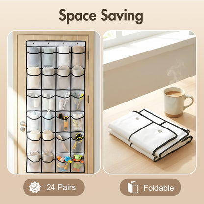 Over The Door Hanging Shoe Organizer, 24 Large Breathable Mesh Pockets, 2 Pack Hanging Shoe Storage Organizer, White
