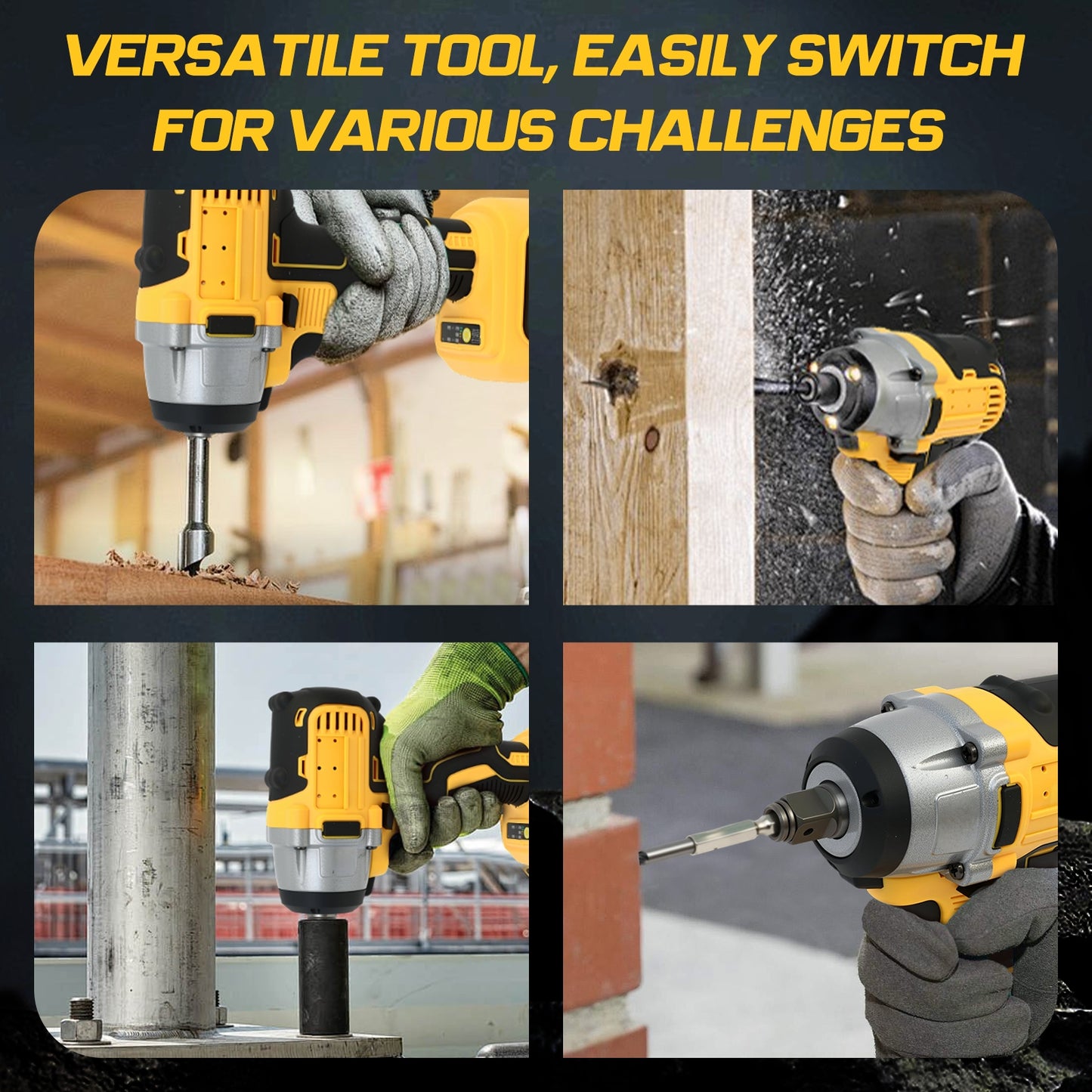 CATGOOD 20V Cordless Impact Wrench with 2 Batteries, 1/2" Brushless Impact Drill, Max Torque 280 ft lbs (380N.m), 30 Pcs Tool Set for Home, Yellow