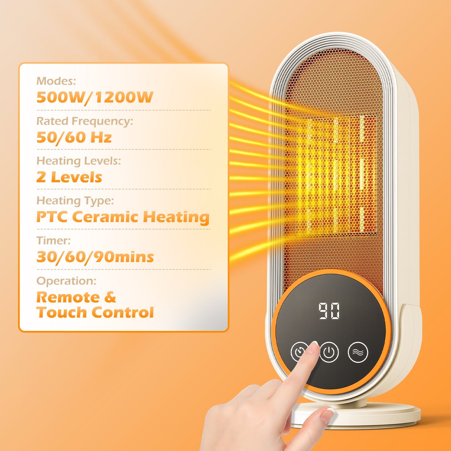 1200W Tower Heater, Ceramic Space Heater with Thermostat, 3D Realistic Flame Effect and Remote Control, 3 Modes, Overheat and Tip-Over Protection, Suitable for Home/Living Room