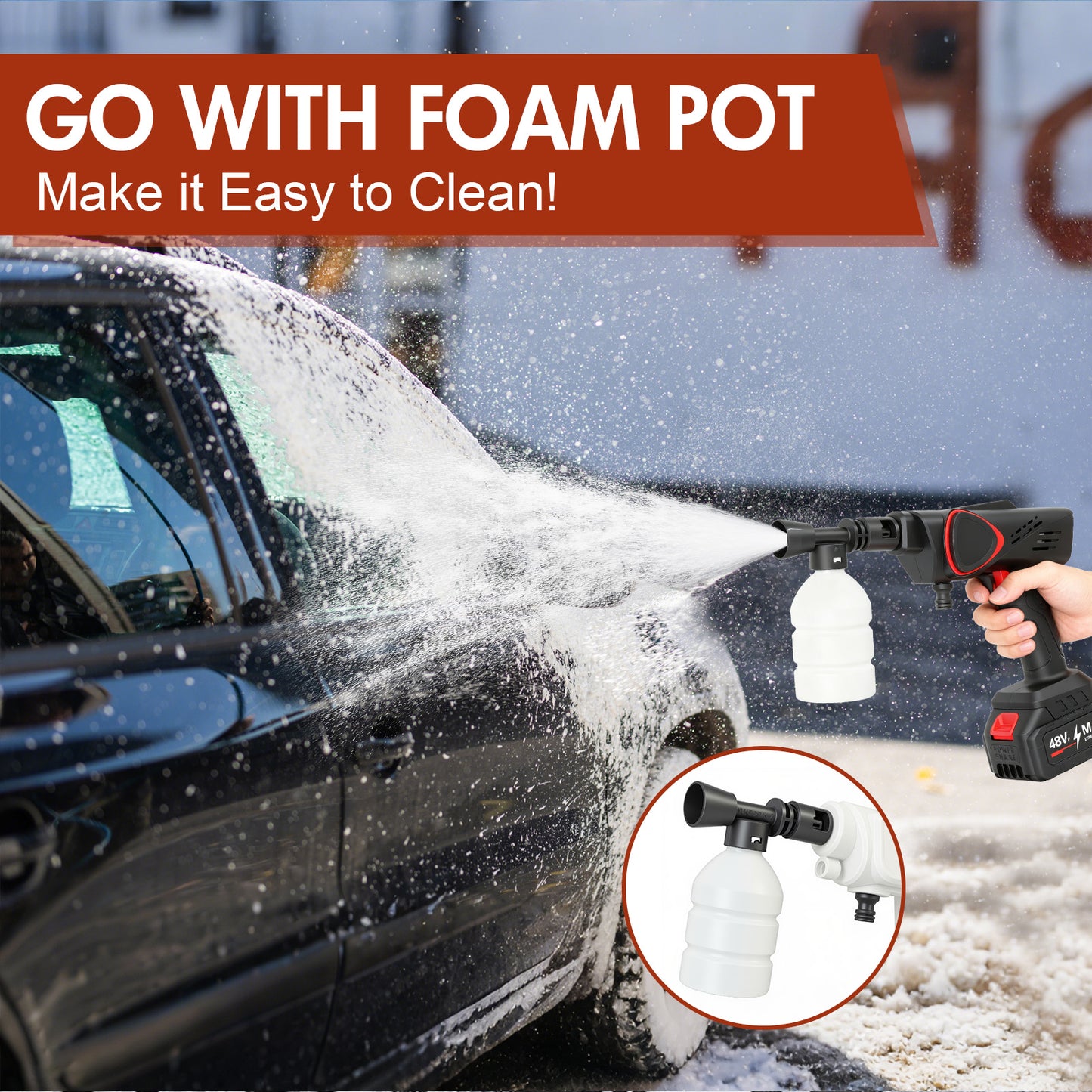 BAOKALER Cordless Pressure Washer, 970PSI Portable Power Washer with 4AH Battery, 6 in 1 Nozzle Electric High Power Washer with Brushless Motor, Black