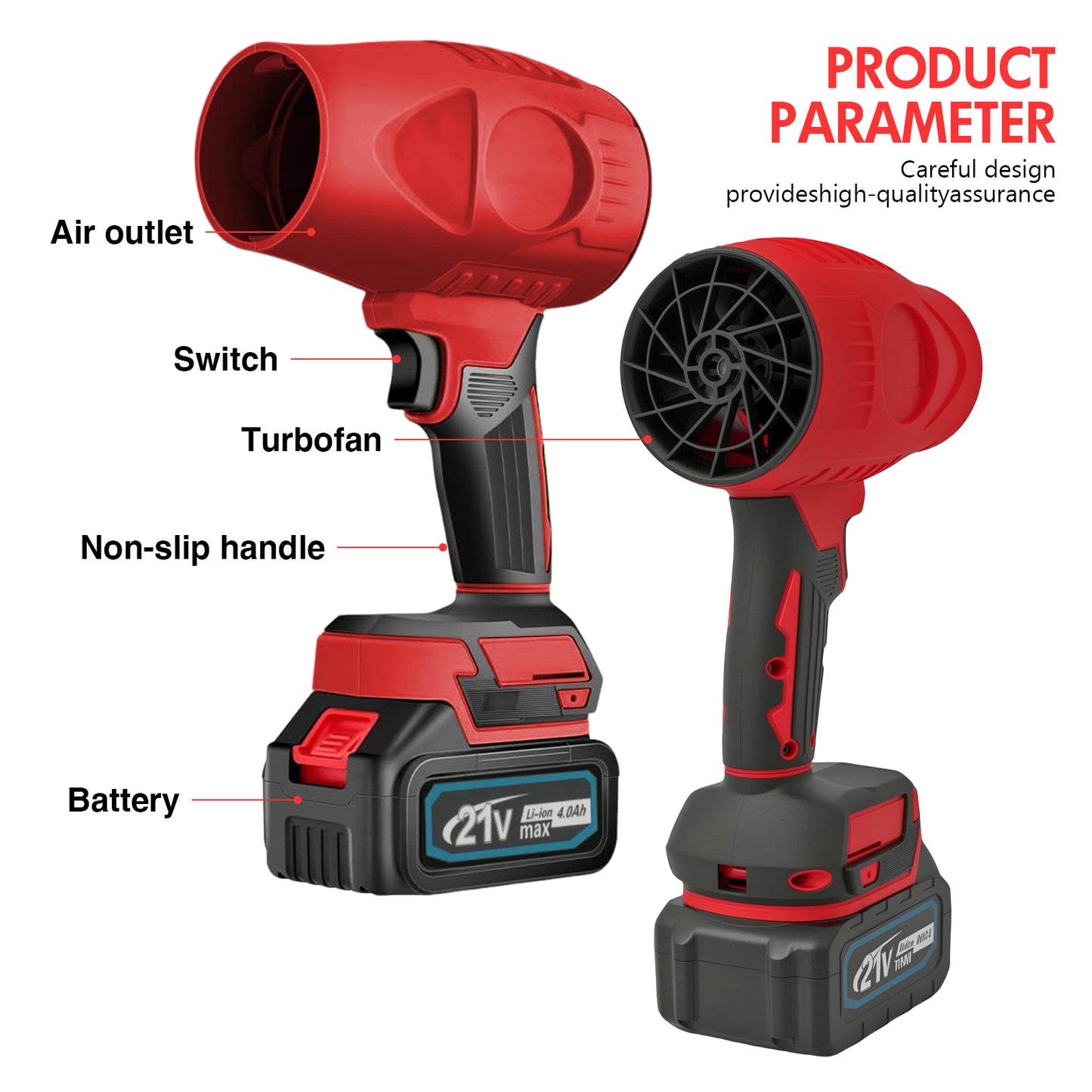 21V Electric Cordless Leaf Blower,1200W,130000RPM Handheld Leaf Blower 2*4.0Ah Batteries and Charger Included for Patio Cleaning,Lawn Care,Blowing Leaves and Dust,Red