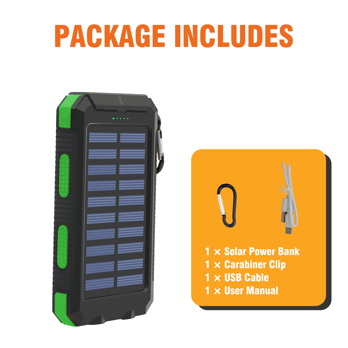 BAOKALER Solar Power Bank, Portable Charger, 20000mAh Solar Charger with LED Flashlight, IP65 Waterproof External Backup Battery Pack Perfect for Camping, Outdoor Activities（Green-2PK）
