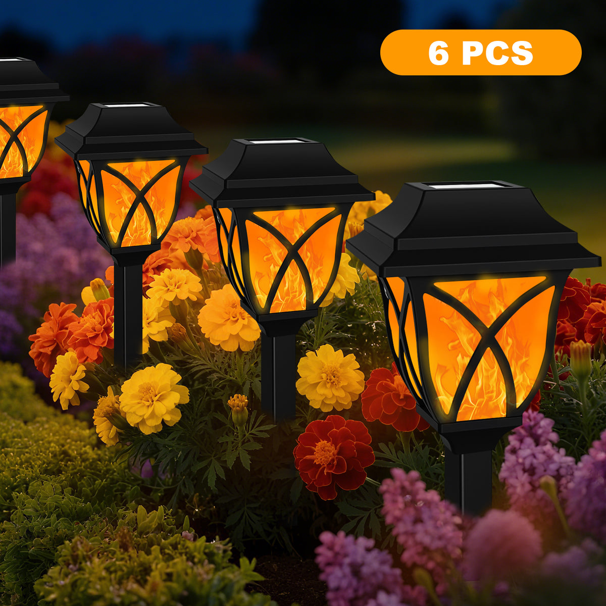 Catgood Solar Lights Outdoor Pathway, 6 Pack Solar Garden Stake Lights for Yard Patio Walkway Planter Pool, LED Waterproof, Flame Orange