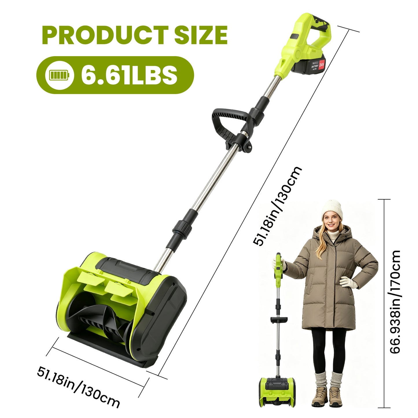 BAOKALER 21V 11inch Cordless Snow Shovel, 6.6lbs Lightweight Electric Snow Blower with 2 x 4.0Ah Battery & Fast Charger for Driveway & Sidewalks,Green