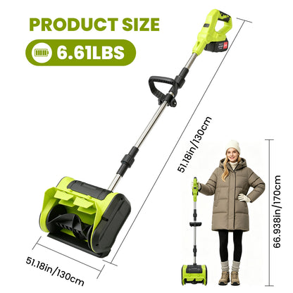 BAOKALER 21V 11inch Cordless Snow Shovel, 6.6lbs Lightweight Electric Snow Blower with 2 x 4.0Ah Battery & Fast Charger for Driveway & Sidewalks,Green