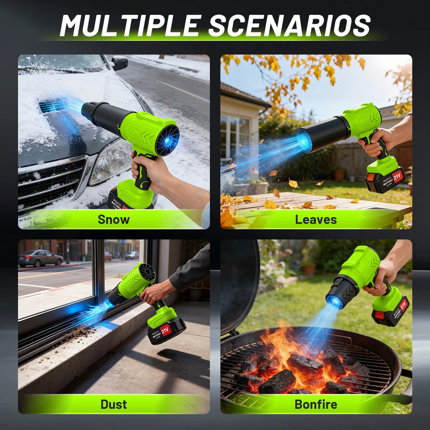 Cordless Leaf Blower, 950000 RPM Electric Leaf Blower with 2 X 4.0Ah Batteries & Charger, 110MPH Lightweight Handheld Blower for Patio Cleaning Blowing Leaves & Dust, Green