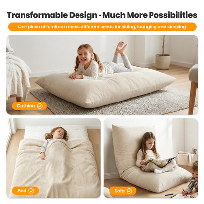 CATGOOD 3-in-1 Bean Bag Chair for Kids Adults, Convertible kids chair with Skin Friendly Fabric for Living Room, Bedroom, White