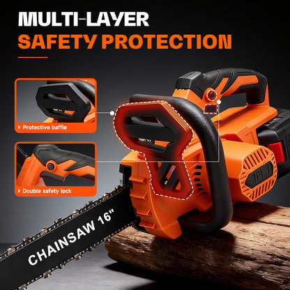 Brushless 16-Inch Chainsaw Cordless with 2×6.0Ah Batteries, Electric Chainsaw with 3 Chains, for Wood Cutting and Yard Work