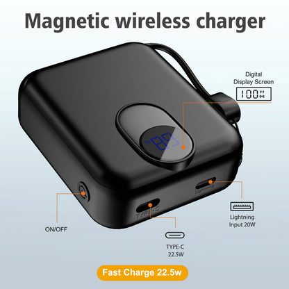 CATGOOD Magnetic Portable Charger, 10,000mAh Wireless Power Bank with USB-C Cable, Magnetic Battery Pack for iPhone 17/16/15/14/13/12 Series (Black)