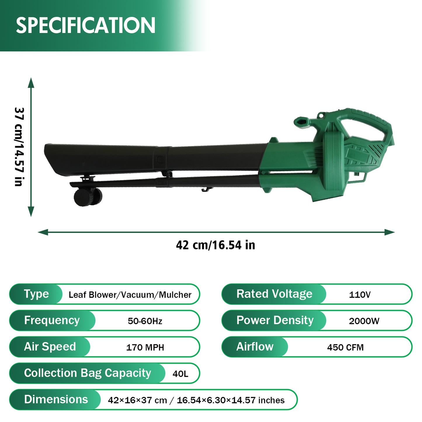 TOPZOO 450 CFM Leaf Blower, 3-in-1 Leaf Blower Cordless with 40L Collection Bag for Blowing Leaves, Patio Cleaning, Lawn Care and Dust