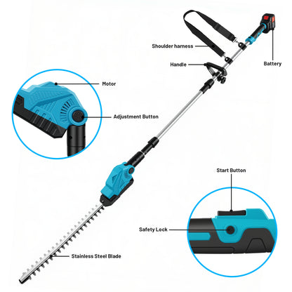 BAOKALER 21 inch Cordless Pole Hedge Trimmer, 21V Pole Hedge Trimmer with 2¡Á4.0Ah Batteries, 7Ft Telescoping Shaft, 90¡ãAdjustable Head and LED Display for Tree & Shrubs Pruning