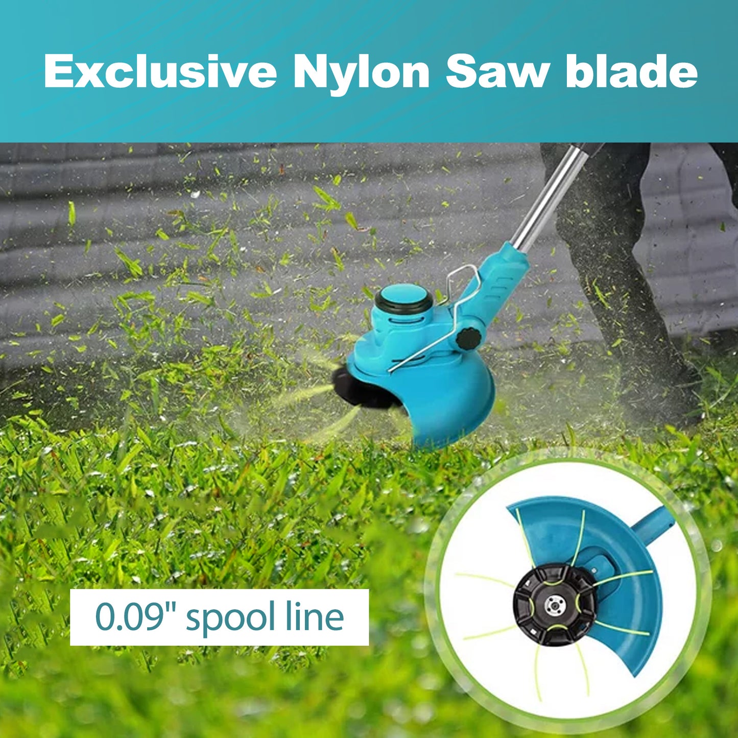 Electric Cordless Weed Eater,24V 850W Cordless Weed Wacker String Trimmer, Grass Trimmer with Rechargeable Battery, Blue