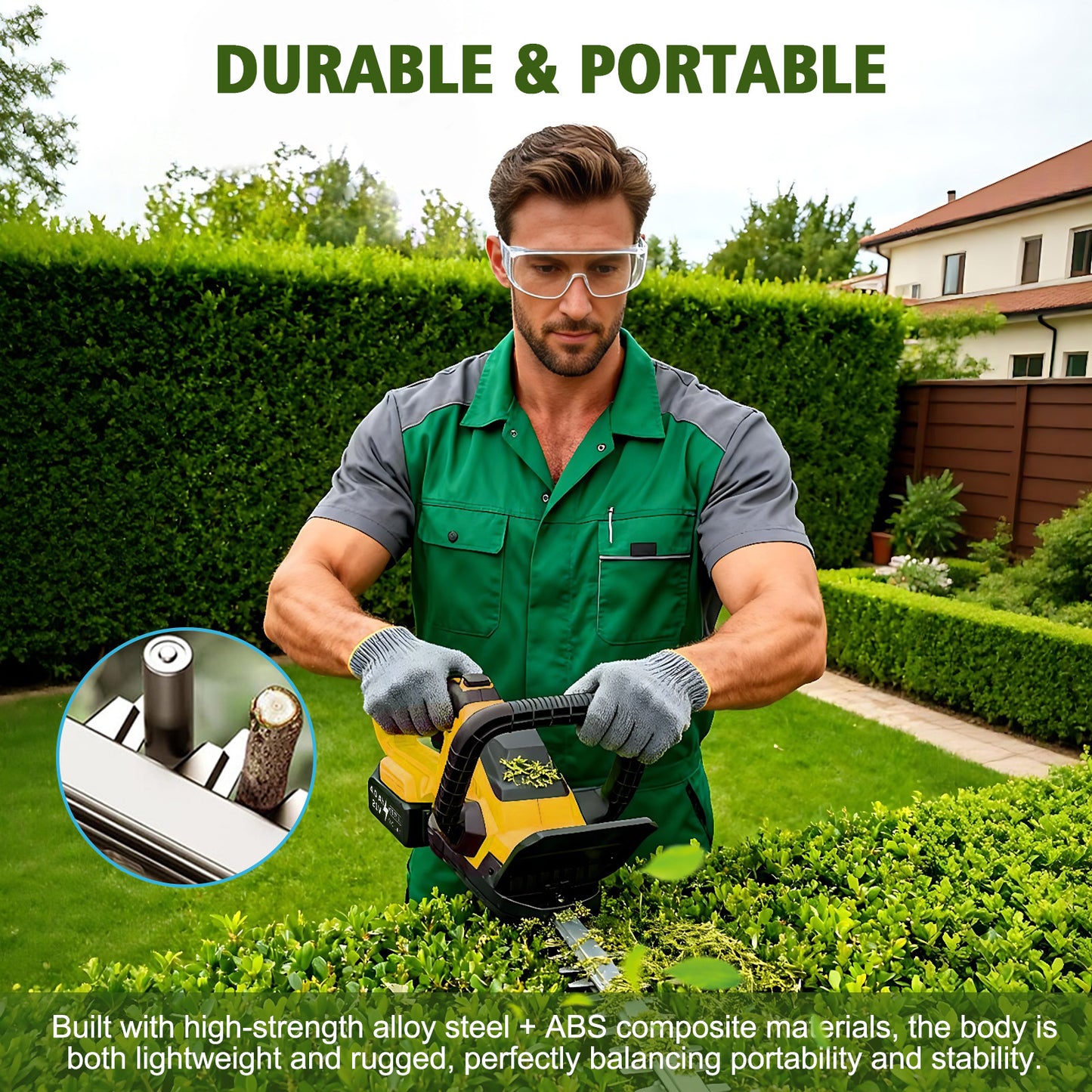Baokaler 22" Cordless Hedge Trimmer, 21V Dual Action Blade Electric Bush Shrub Trimmer, 4.0Ah Battery & Charger, Yellow