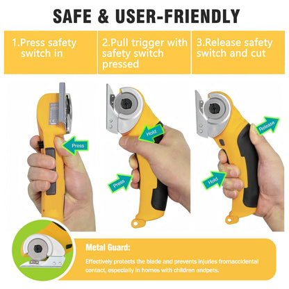 Cordless Electric Scissors, Cardboard Cutter, Rechargeable Powerful 4V Scissor Cutting Tool for Cardboard, Fabric, Leather, Yellow