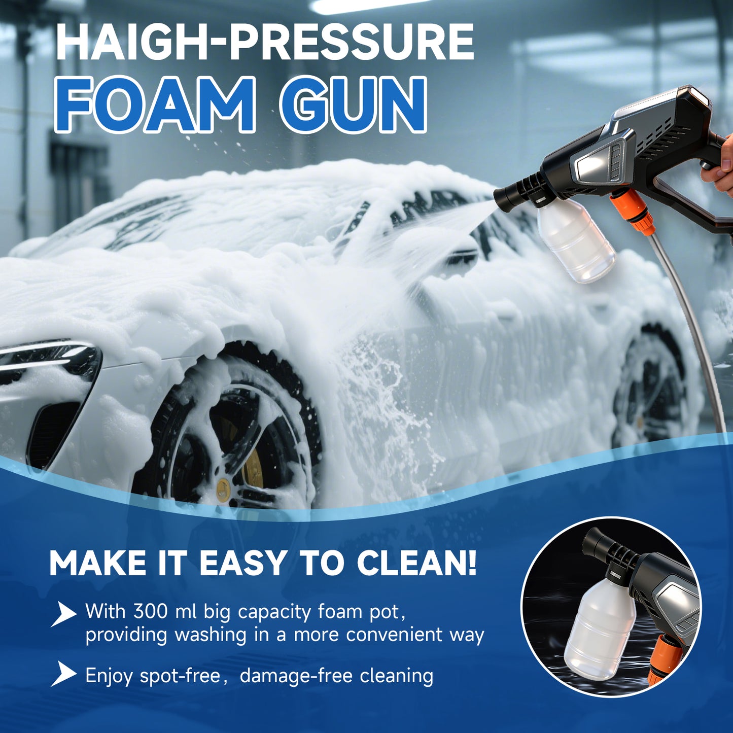 BAOKALER Cordless Pressure Washer, 600 PSI Portable Power Washer with 2 x 4.0AH Batteries, 6-in-1 High Power Washer for Car, Garden, Patio