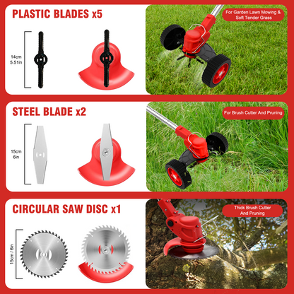 Electric Weed Eater Wacker, Cordless Electric Grass Trimmer, Grass String Trimmer, Weed Lawn Edger Eater with Upgraded Wheels