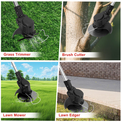 21V Cordless String Trimmer, 3Ah Battery Weed Wacker with Fast Charger, Battery Powered Weed Eater , 3-in-1 Electric Lawn Mower Grass Trimmer and Edger Lawn Tool, Black