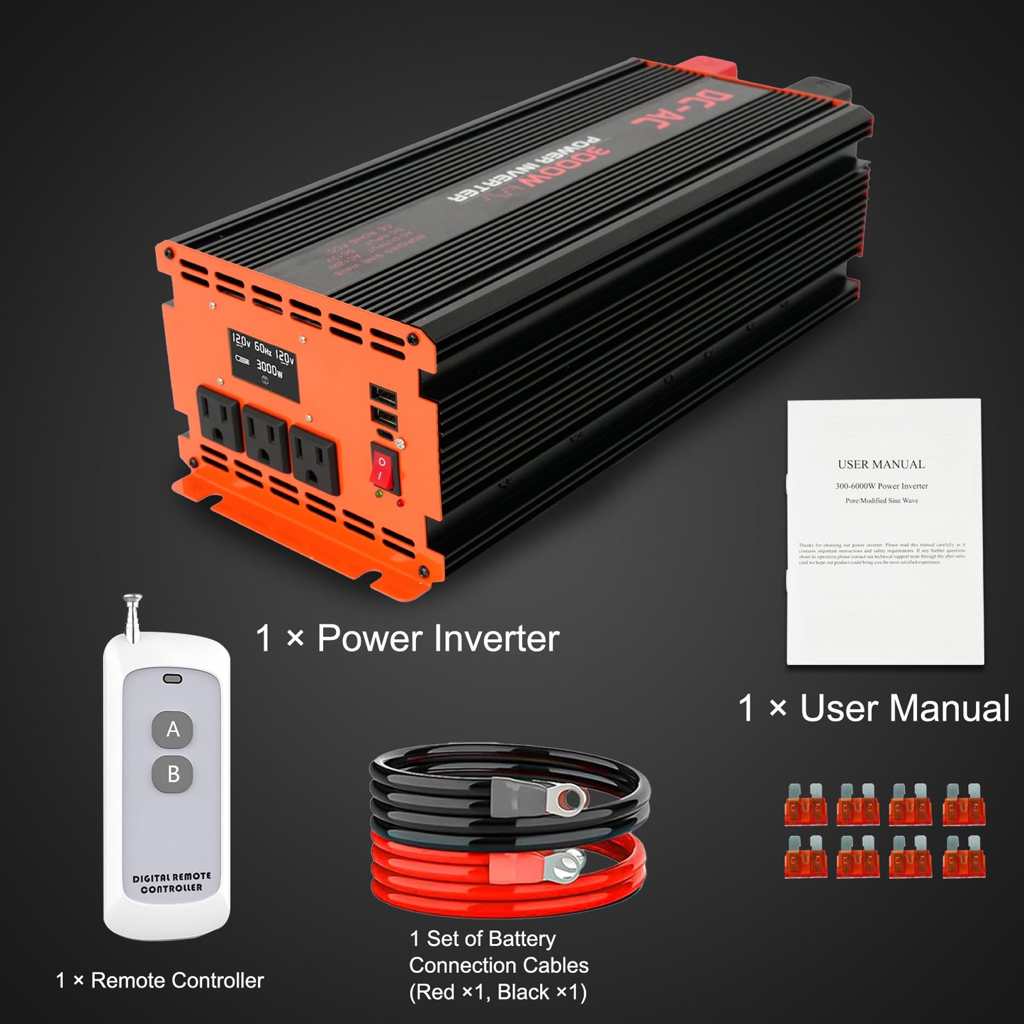 3000 Watt Power Inverter 12V DC to 110V/120V AC Converter Car Inverter with LCD Display