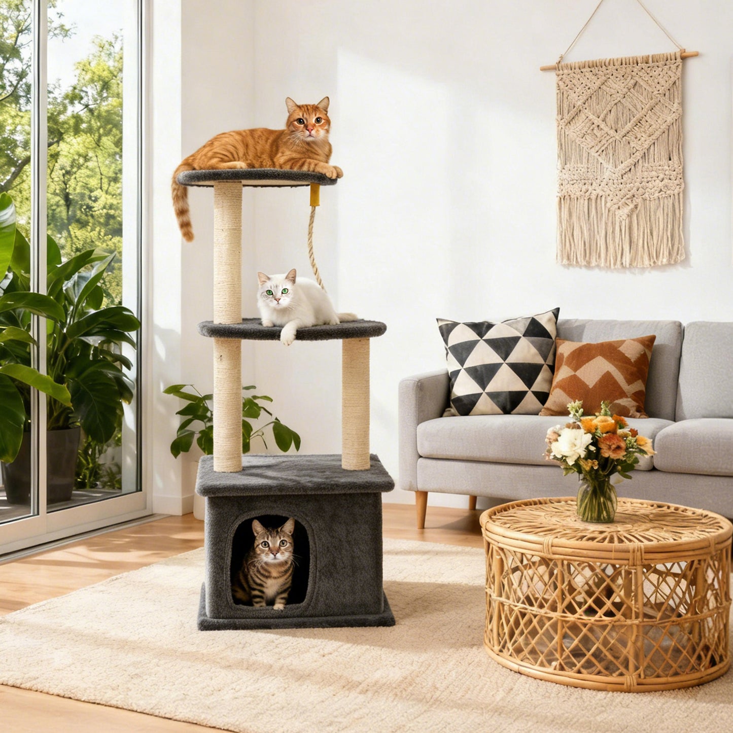 Cat Tree with Condo and Sisal Post, Multi-Level Cat Tower with Top Perchs, Cratching Post for Indoor Cats, Gray
