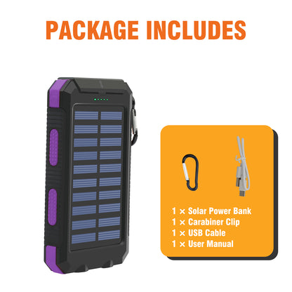 BAOKALER Solar Power Bank, Portable Charger, 20000mAh Solar Charger with LED Flashlight, IP65 Waterproof External Backup Battery Pack Perfect for Camping, Outdoor Activities(Purple-2PK)