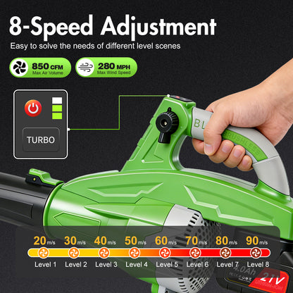 Cordless Leaf Blower, 200 MPH 850 CFM Electric Blower with 8 Speeds, 2¡Á4.0AH Batteries and Charger, Lightweight for Yard, Patio and Dust Cleaning