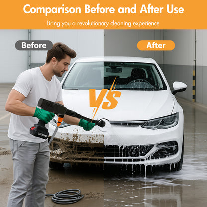 21V 6 In 1 Nozzles Car Power Cleaner Machine, 3200RPM,500PSI, Portable High Pressure Car Wash, Cordless Pressure Washer with 2 Rechargeable Batteries, 32.8FT Water Pipe