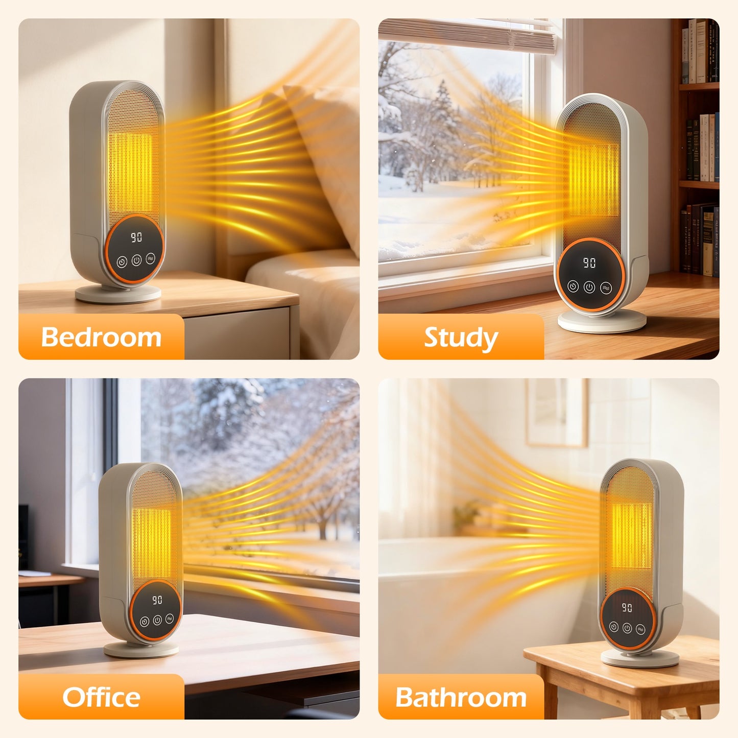 1200W Tower Heater, Ceramic Space Heater with Thermostat, 3D Realistic Flame Effect and Remote Control, 3 Modes, Overheat and Tip-Over Protection, Suitable for Home/Living Room