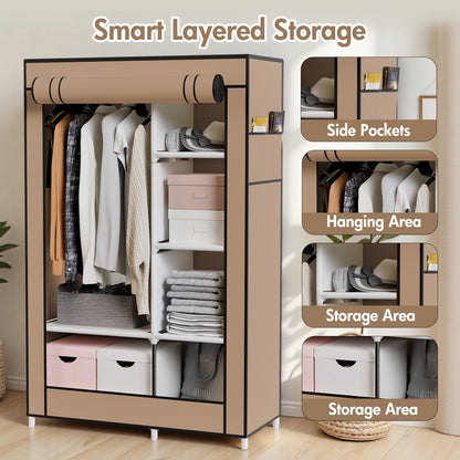 BAOKALER Closet Organizers and Storage, Hanging Closet Organization, Non-Woven Fabric Clothing Storage for Home Bedroom Living Room, Coffee