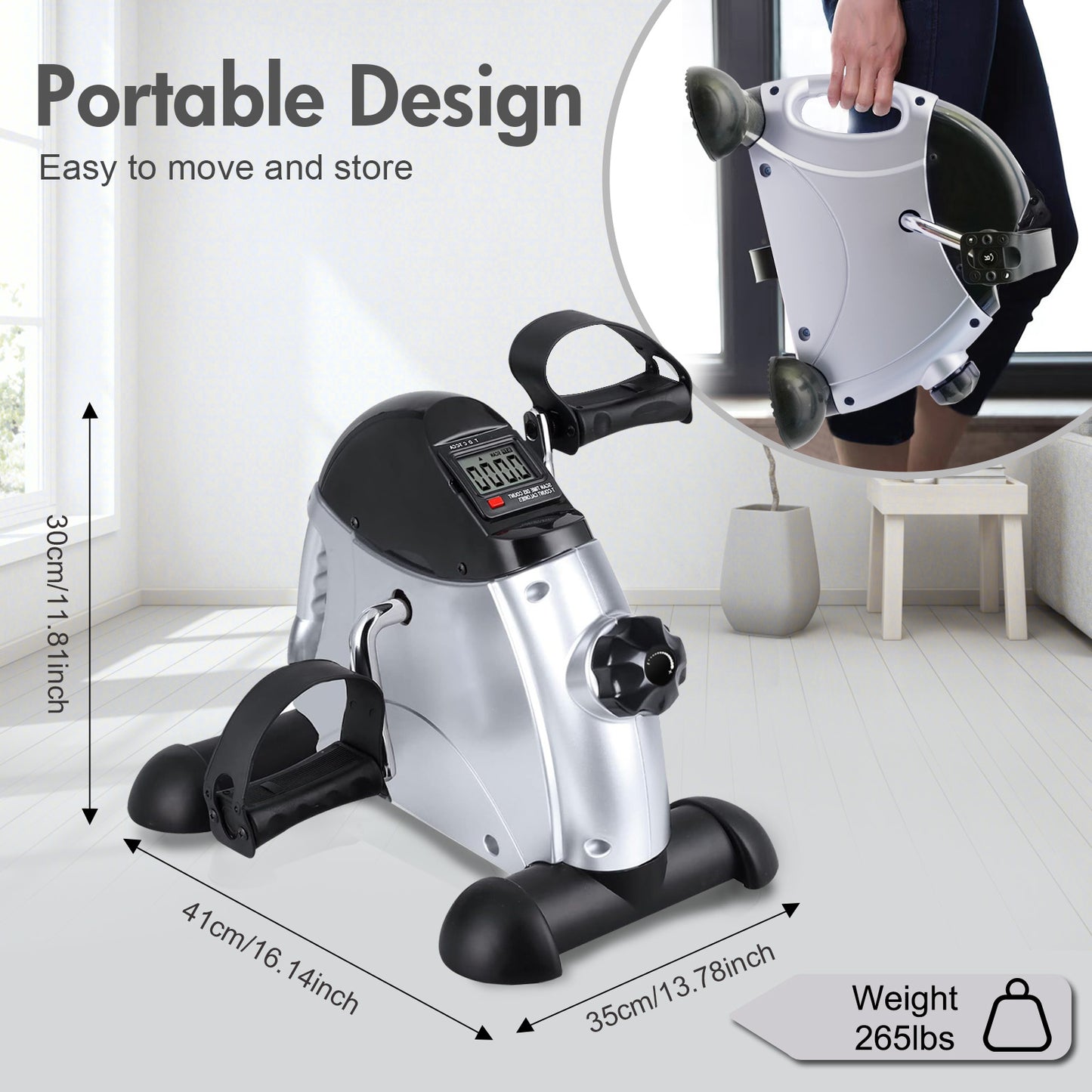RICAN Under Desk Bike Pedal Exerciser, Mini Exercise Bike with Digital Display, Portable Foot Cycle Arm & Leg Peddler Machine for Home