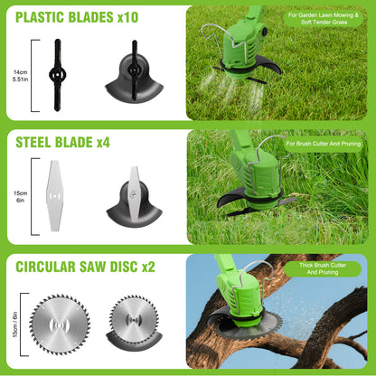 24V 650W Electric Grass Trimmer With Battery, Cordless Weed Eater with Wheels, Electric Weed Wacker, Lawn Mower Cordless Pruning Cutter Weed Wacker Garden Trimming Tool