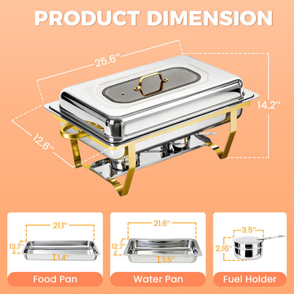 Chafing Dishes for Buffet, 9QT Roll Edge Designed Chafing Dish Buffet Set, Food Warmer W/Half Glass Lid for Parties, Birthday, Holiday Parties, Church Events (Semi-Gold)