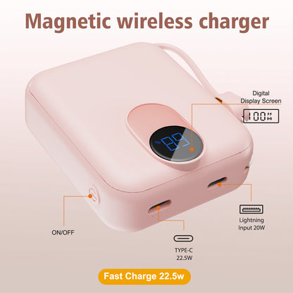 CATGOOD Magnetic Portable Charger, 10,000mAh Wireless Power Bank with USB-C Cable, Magnetic Battery Pack for iPhone 17/16/15/14/13/12 Series (Pink)