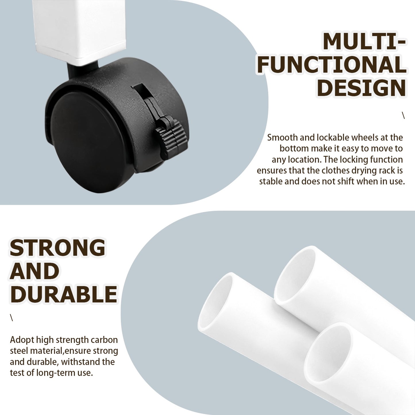 Clothes Rack with 4 Shelves, 3 In 1 Double Rods Metal Clothing Rack with Wheels & 4 Hooks, Portable Heavy Duty Garment Rack with Double Bottom Shelves, Freestanding Organizer for Bedroom, White